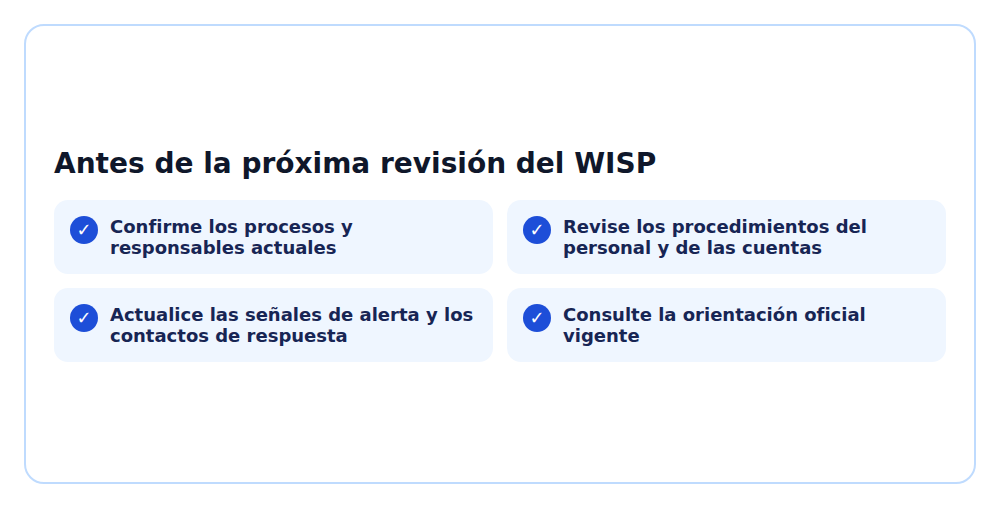 Lista operativa que resume los pasos de preparación del artículo en español.
