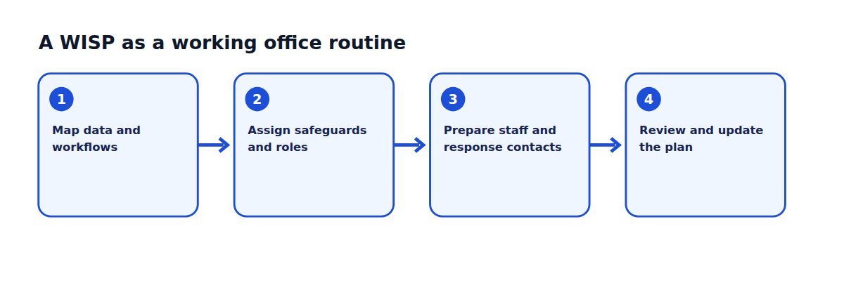 Workflow diagram showing the office steps described in the English article.