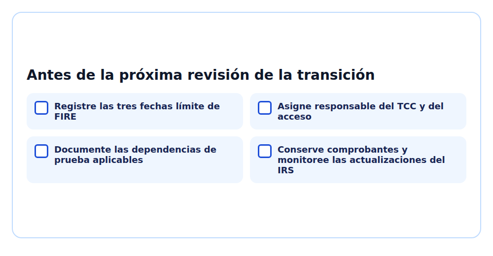 Lista operativa que resume los pasos de preparación del artículo en español.